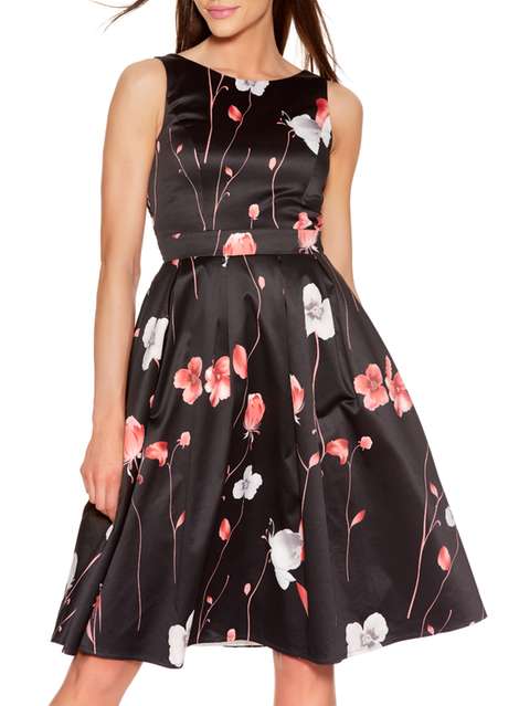 **Quiz Satin Flower Print Dress